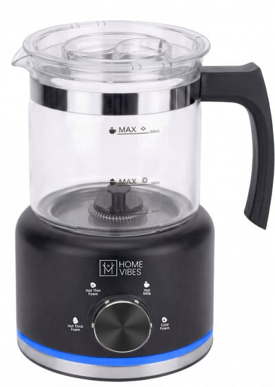 Glazen Melkopschuimer Elektrisch - PFAS Vrij - Melkschuimer Glas - 4 Schuim Functies - Milk Frother - 500ML - 600W - Met Schenktuit - Zwart - Home Vibes®