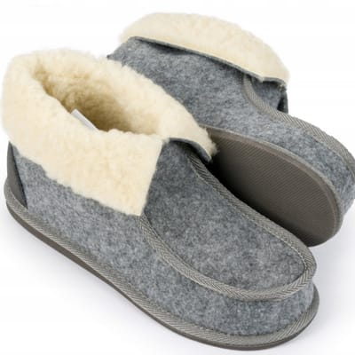 LuLu- Vilten sloffen met omslag - Hoge Wolvilt sloffen - flexibele antislip rubberen zool - voor Dames en Heren - Maat 42