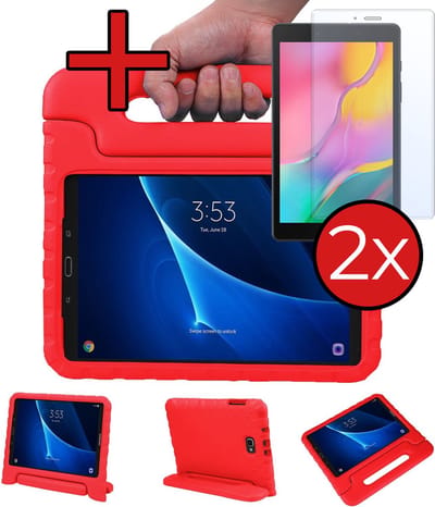 Hoesje - Geschikt voor Samsung Galaxy Tab A 10.1 (2016) - Met 2x Screenprotector - Kinderhoes - Shockproof Bumper - Kidsproof Case - Tablethoes - Kinder Hoes Cover - Rood