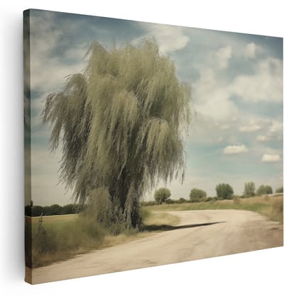 Artaza Canvas Schilderij Treurwilg - 40x30 cm - Wanddecoratie Landweg - Muurdecoratie Natuur Boom - Schilderijen Op Canvas Vintage