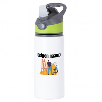 Hacebo® - kunstenaar die schildert met eigen naam waterfles met rietje groen - Kunst - kunstenaars/kunstenaressen - iemand die houdt van kunst of kunst maken - verjaardag - cadeau - kado - water fles - 650ML