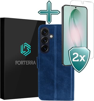 Hoesje Met 2x Screenprotector - Geschikt voor Samsung Galaxy S26 - Luxe Pasjeshouder - Flip Case - Bookcase Portemonee - Kunstleer Book Case - Flipcase Hoes - Book Cover - Walletcase - Portemonneehoes - Donkerblauw
