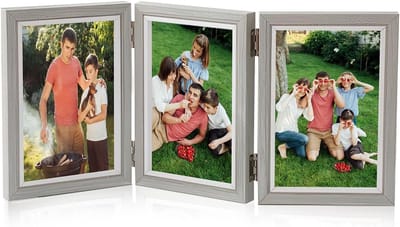 Houten Fotolijst voor 3 Foto's 10x15 cm – Opvouwbare Collage Lijst met Glas