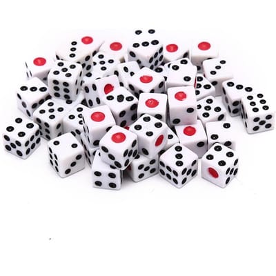 50 Stuks/Lot Dobbelstenen 8mm acryl wit/rood/zwart Speldobbelstenen Standaard Zeszijdig Beslisser Verjaardagsfeestjes Bordspel Drop Shipping