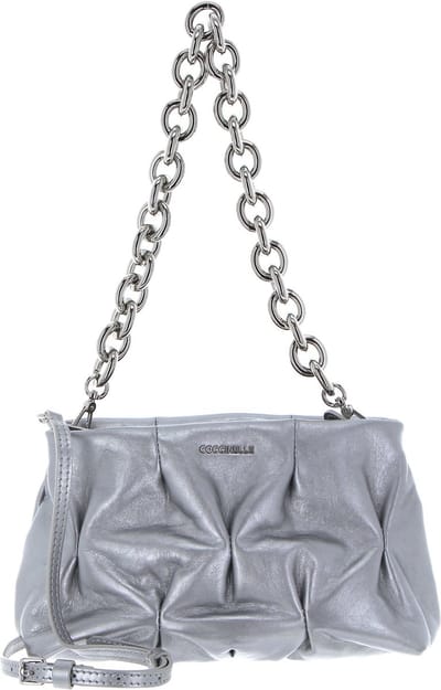 COCCINELLE Leren Schoudertas Avondtas Ophelie Goodie Rock Handbag Craquele Leather Silver Zilverkleurig
