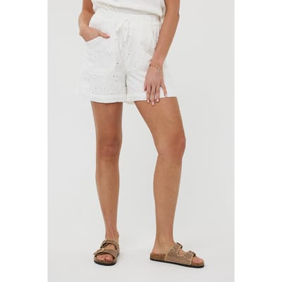 EsQualo Shorts Embroidery Flower Off White Größe: 34 | Kurze Sporthosen Outlet | Damen | Weiß