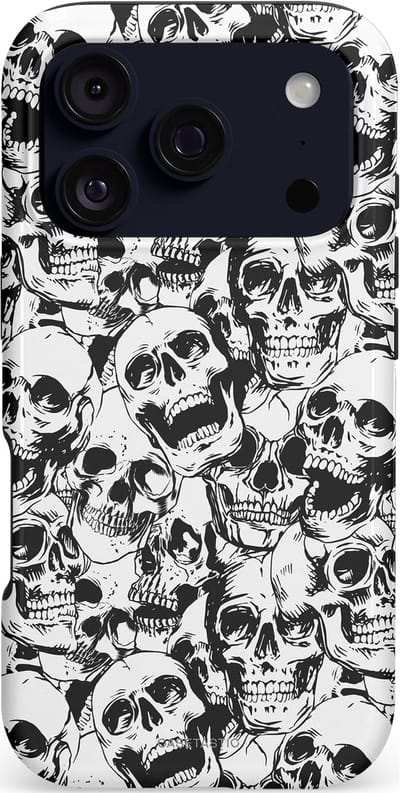 Casetastic hoesje geschikt voor Apple iPhone 17 Pro - MagSafe - Dubbellaagse bescherming - Lachende dood - Fashion Case - Grijs Donkergrijs Wit