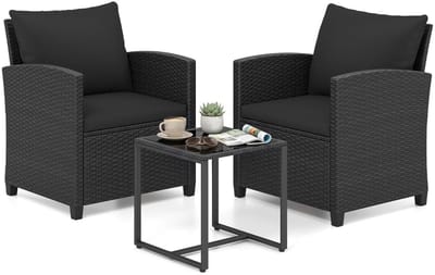 Balkonset 2 personen - Tuinset - Bistroset - Zwart - Weerbestendig - 3 delig - Tuintafel en 2 stoelen - 2 personen - Metaal
