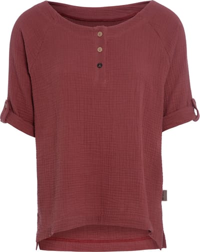 Knit Factory Nena Top - Shirt voor het voorjaar en de zomer - Dames Top - Dames shirt - Zomertop - Zomershirt - Ruime pasvorm - Duurzaam & milieuvriendelijk - Opgerolde mouw - Stone Red - Rood - L - 100% Biologisch katoen