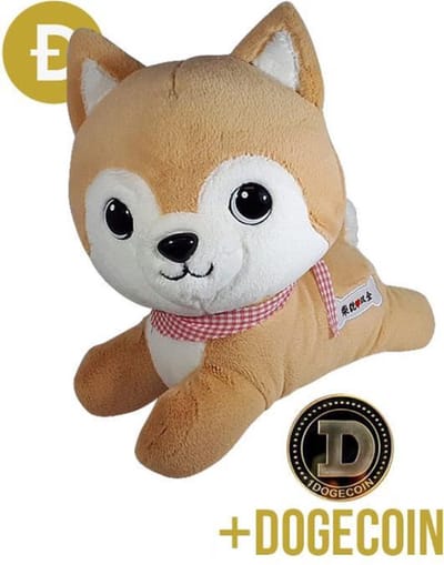 Doge Shiba Pluche Knuffel Hond 25 cm + Dogecoin Munt