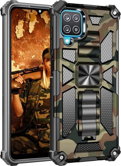 Hoesje Geschikt Voor Samsung Galaxy A12 5G hoesje rugged extreme backcover met ring houder Camouflage - Groen