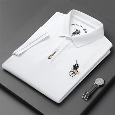 Heren Losse Poloshirt Zomer Nieuwe Jeugd Casual Korte Mouw Effen Kleur Veelzijdig Top Heren T-shirt L white