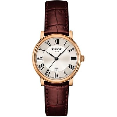 Tissot Carson Serie Quartz Uurwerk 30M Waterbestendig Horloge 30Mm Zilveren Wijzerplaat Roestvrijstalen Kast Leren Band Dameshorloges T122.210.36.033.00 Regular Watch Box,Brown Strap white