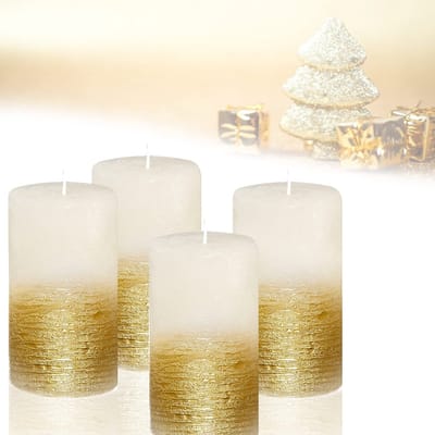 Dailygoods- Stompkaarsen Set van 4 - Elegante Metallic Look - Lange Brandduur 54 Uur - Hoogte 12 cm - Diameter 6,8 cm - Geurneutraal - Kaarsen