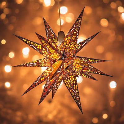 MoreThanHip Multipoint 3D kerstster papier met verlichtingskabel - Jaipur oranje/geel - 60 cm diameter - 18 punten - Kerstster voor binnen - Incl. 3 m. snoer met stekker, schakelaar en E14-fitting - Raamdecoratie - Kerstversiering - Kerstverlichting