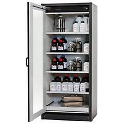 Veiligheidskast type 30 asecos Q-DISPLAY-30, scharnierende deur met glasuitsparing, links scharnier, voorzijde in verkeersrood, B 864 x D 620 x H 1947 mm