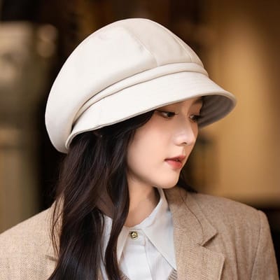 Koreaanse Grote Hoofdomtrek Gezicht Klein Laten Zien Baret Britse Stijl Retro Mode Veelzijdige Schildersmuts Herfst en Winter Hoed Damesstijl One Size white