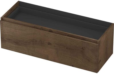 INK - Onderkast 1L met Binnenlade Greeploos Houten Keerlijst Fineer Zonder Sifonuitsparing in Binnenlade - 1200x450x400 Mm - Chocolate Fineer