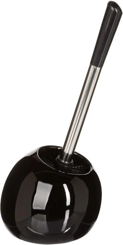 5Five WC-/toiletborstel met houder rond - zwart glans - keramiek - 36 cm