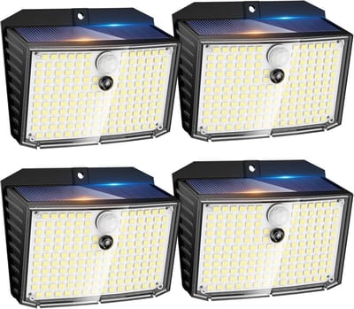Set van 4 Solar Buitenlampen met Bewegingssensor - 158 LED Koud Wit Licht - IP65 Waterdicht voor Tuin en Oprit