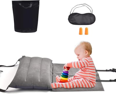 Baby Vliegtuig Bed - Reisbedje Kinderen - Comfortabel Reizen - Opblaasbaar Voetensteun - 74 x 45 cm - Blauw
