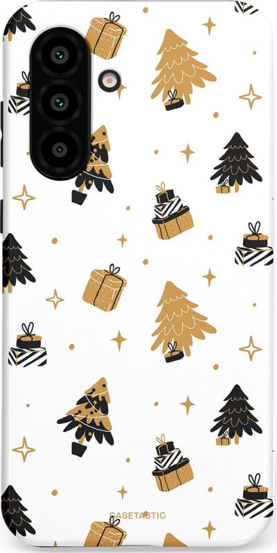 Casetastic hoesje geschikt voor Samsung Galaxy A36 / Samsung Galaxy A56 - Dubbellaagse bescherming - Kerst met Cadeautjes - Fashion Case - Wit Beige Donkergrijs