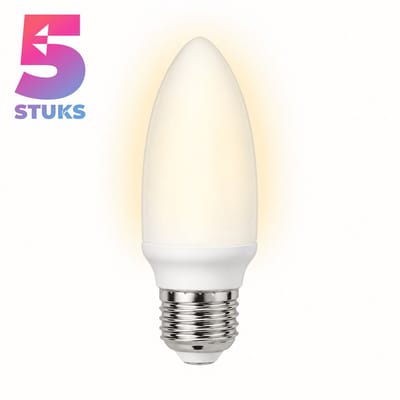 5x Kaarslamp Spaarlamp E27 - 7W - Daglicht (6400K) - 420 lm - 10 jaar - Niet Dimbaar