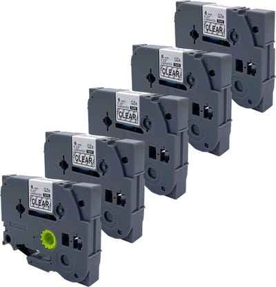 DULA Brother Compatible label tape- Tze-111 - 5 cassettes - Brother P-Touch - Zwart op transparant - 6mm x 8m