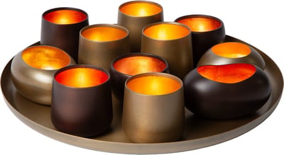 Atmooz Marlot Tray met T-lichtjes – Ø40 cm – Antique Brass – 11 Theelichthouders