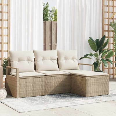 vidaXL Bankstel met kussen met opslag 4 pcs Beige en Crème poly rattan