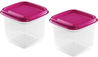 Hega Hogar Vershoudbakjes - set 2x stuks - 0.7 liter - transparant/fuchsia - L11 x B11 x H12 cm - Mealprep - Maaltijden bewaren