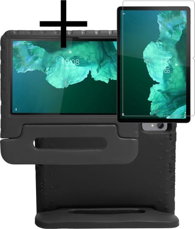 Hoes - Geschikt voor Lenovo Tab P11 Plus - Met Screenprotector - Kinderhoes Shockproof Bumper - Kidsproof Case - Tablet Hoesje - Kinder Cover - Zwart