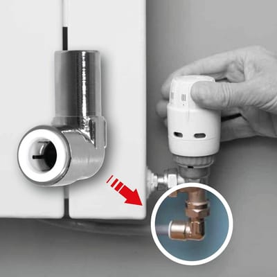 Radiator Klep Verloop - Verbindingsstuk Elleboog - Centrale Verwarming - Push Fit Systeem - 15mm naar 10mm - Chroom