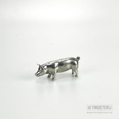 Varken - Tinnen Miniatuur Varken – Ambachtelijk Handgemaakt Dierenbeeldje – Realistisch Sculptuur voor Interieurdecoratie – Uniek Cadeau & Verzamelobject