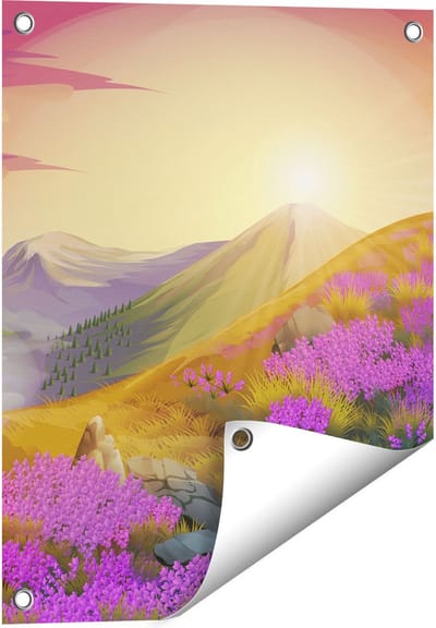 Gards Tuinposter Lavendel Bloemen in de Bergen - Abstract - 40x50 cm - Tuindoek - Tuindecoratie - Wanddecoratie buiten - Tuinschilderij