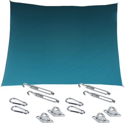 Premium kwaliteit schaduwdoek/zonnescherm Shae rechthoekig blauw 3 x 4 meter - inclusief bevestiging haken set
