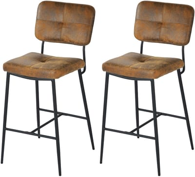 MEUBLES COSY Barstoel - Set van 2 - Vintage Bruin - Kruk - met rugleuning＆stabiel stalen frame - Dik gevoerde Kunstleder