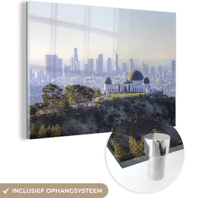 ® Glasschilderij 180x120 cm - Schilderij acrylglas - Het Amerikaanse landschap bij de Griffith-observatorium in de ochtend - Foto op glas - Muurdecoratie woonkamer - Wanddecoratie slaapkamer - Schilderijen