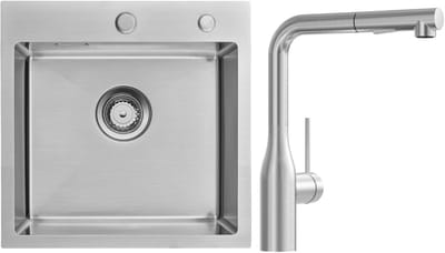 Auralum max Spoelbak RVS 45x45 cm - Spoelbakken Keuken Met Keukenkraan - Wasbak Keuken Met Waterafvoersysteem - RVS