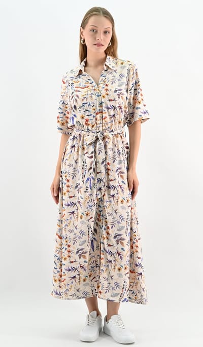 YesMooi - Maxi Overhemdjurk met Bloemenprint en Strikceintuur - Multicolor - M (38)