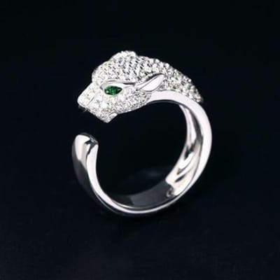 Dominante Luipaardkop Damesring Met Micro-Ingelegde Zirkonia Luxe Sieraden Damesringen Open Ringen Resizable zilver