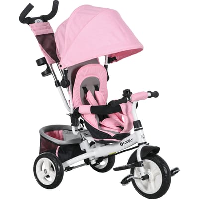 Homcom Driewieler voor baby's +12 maanden met telescopische en afneembare duwstang, Mommy Bag en fleshouder roze