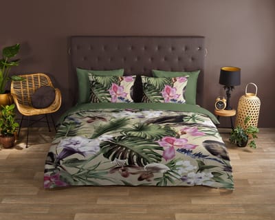 Good Morning dekbedovertrek bladeren - 1 persoons 140x200/220 cm - Groen - 100% Katoen renforc�