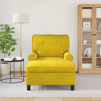 vidaXL - Chaise - Lounge - met - kussen - Geel - 91 - x - 157 - x - 91 - cm - Fluweel