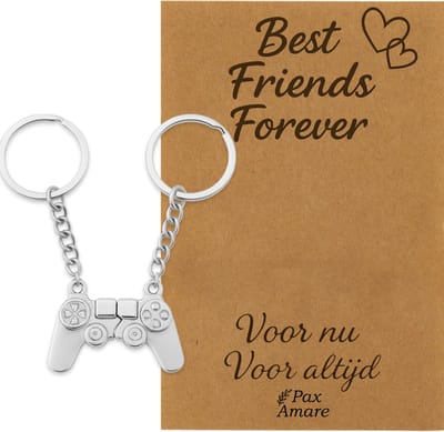 BFF Sleutelhanger voor 2 'Best Friends Forever' - Controller - Sleutelhangers op Cadeau Kaartje - Zilverkleurig - Vriendschap Symbool - Pax Amare