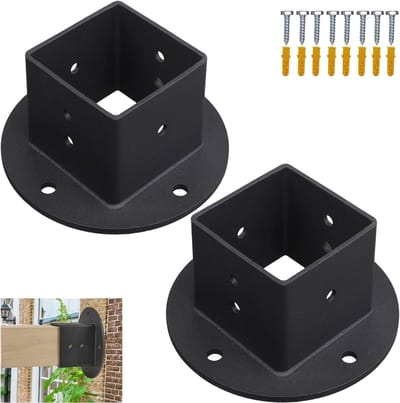 Set van 2 vierkante paalfunderingen voor pergola's, stevige wandmontage ankers voor hekwerk en postboxen