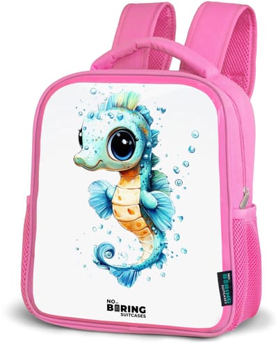 NoBoringSuitcases.com® - Rugzak roze - Schooltas meisjes - Blauw zeepaardje met grote ogen en luchtbellen - Kinder rugtas meisje - Boekentas kind - Kinderrugzak voor school - Schoolrugzak