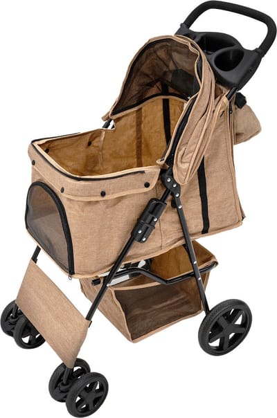 Hondenbuggy regenhoes & organizer - beige - 15kg draagkracht