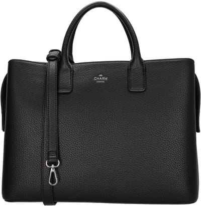Charm London Muggiano Handtas - Verstelbare/Afneembare Schouderband - A4 Formaat - Praktische Indeling - Zwart