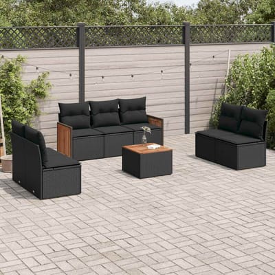 vidaXL - 8-delige - Loungeset - met - kussens - poly - rattan - zwart